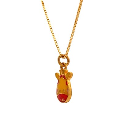 GIRAFFE FACE ENAMELED GOLD PENDANT WITH CHAIN  Chain